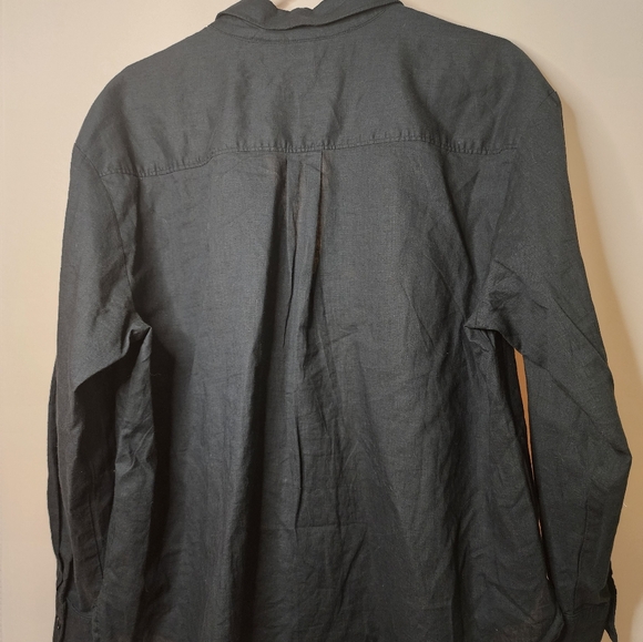 Linen black oversized shirt, with collar, linen Cotton blend, h&m, v-neck - Picture 2 of 6